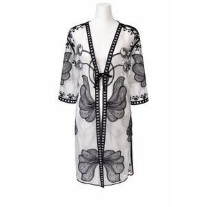 Jessica Taylor Women's Sheer White Black  Lace Cruise Swim Cover-Up One Size